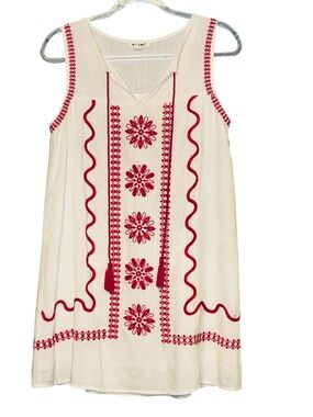 NA XXXX  ???? Cream/off-white Hot Pink Embroidery Sleeveless Shift